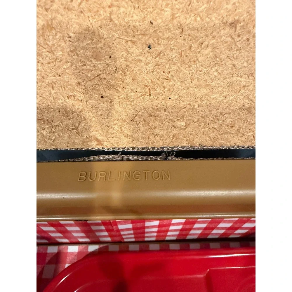 Vintage Burlington Hawkeye Picnic Basket Woven Rope Handles Red Gingham 3 Trays